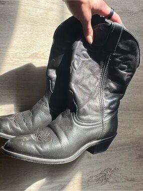 Laredo Black Leather Western Heel Cowboy Boots